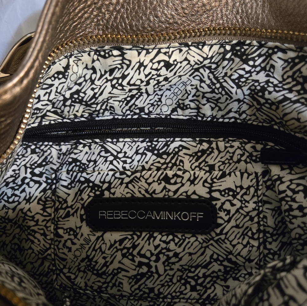 REBECCA MINKOFF Bronze Leather Studded Hobo Handbag Shoulderbag Detachabl Straps - Picture 13 of 16